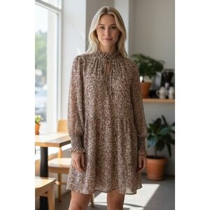 Dress Forum Los Angeles Floral Print Mini Dress Long Sleeve Ruffle Neck Size S